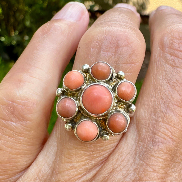 Antique Arts & Crafts Silver Coral Cabochon Ring - Boylerpf