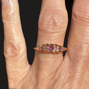 Antique Chester 15K Gold Rose Cut Diamond Ruby Ring - Boylerpf