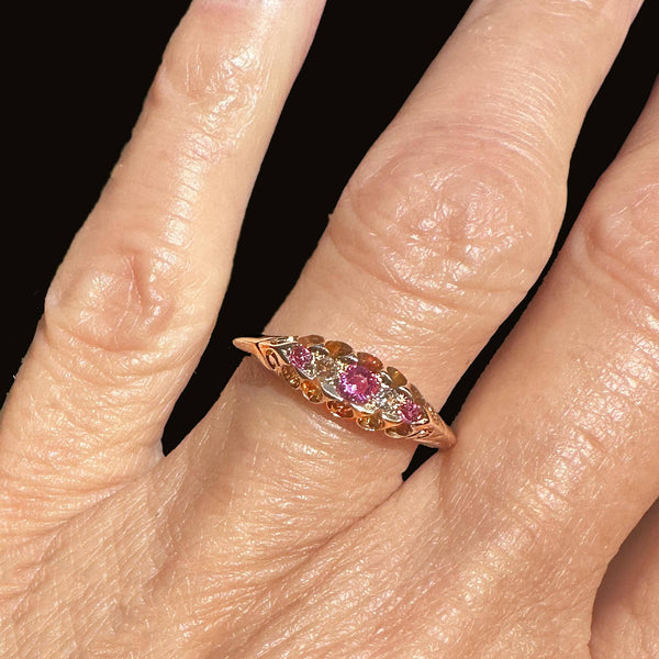 Antique Chester 15K Gold Rose Cut Diamond Ruby Ring - Boylerpf