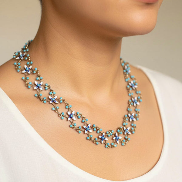 Antique CG Hallberg Swedish Enamel Silver Necklace, C. 1897