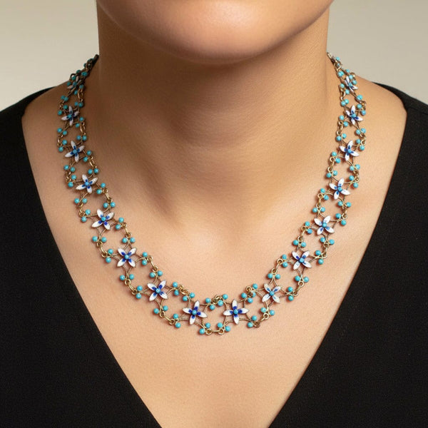 Antique CG Hallberg Swedish Enamel Silver Necklace, C. 1897