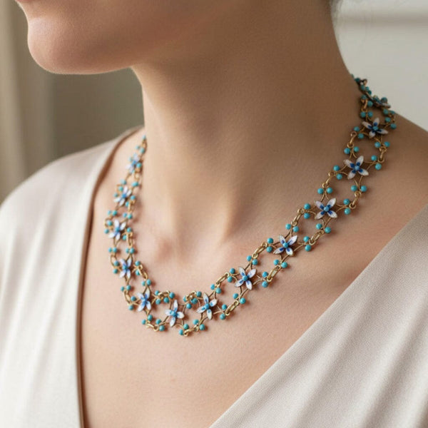 Antique CG Hallberg Swedish Enamel Silver Necklace, C. 1897