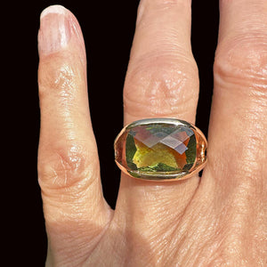 Unique 14K Gold Checkerboard Cut Natural Moldavite Ring - Boylerpf