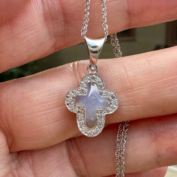 14K Gold Blue Chalcedony Diamond Cross Pendant Necklace - Boylerpf