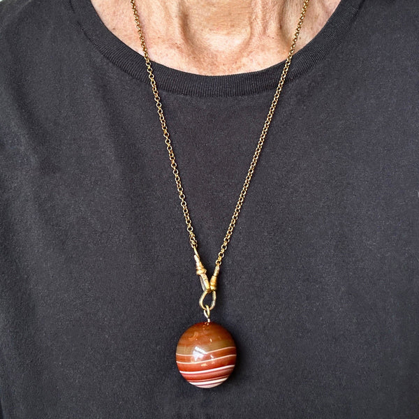 Magnificent Antique Banded Agate Orb Pendant Necklace - Boylerpf