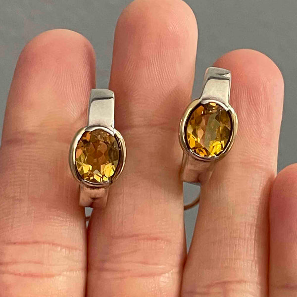 18K Gold Silver Citrine Omega Back Earrings - Boylerpf