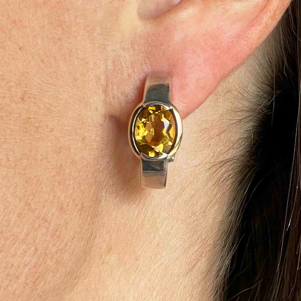 18K Gold Silver Citrine Omega Back Earrings - Boylerpf