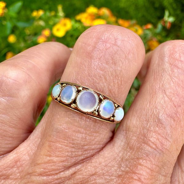 Antique Georgian 15K Gold Five Stone Opal Ring Band - Boylerpf