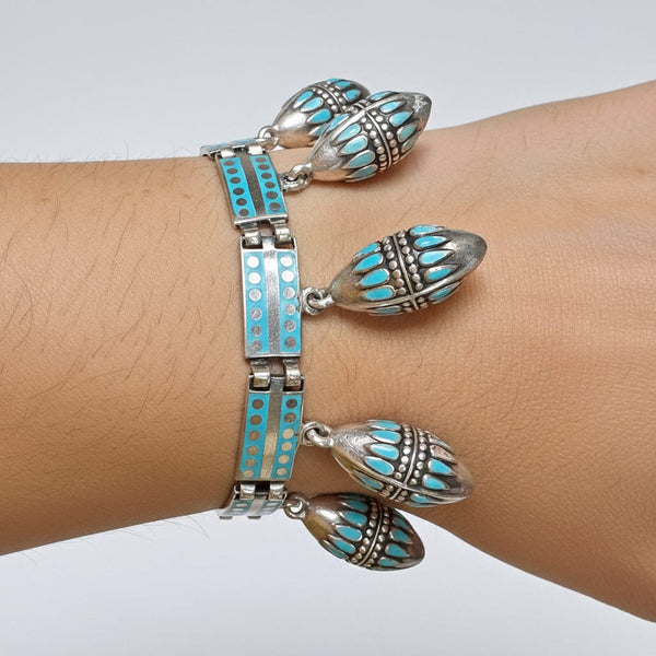 Margot de Taxco Turquoise Enamel Sterling Silver Charm Bracelet