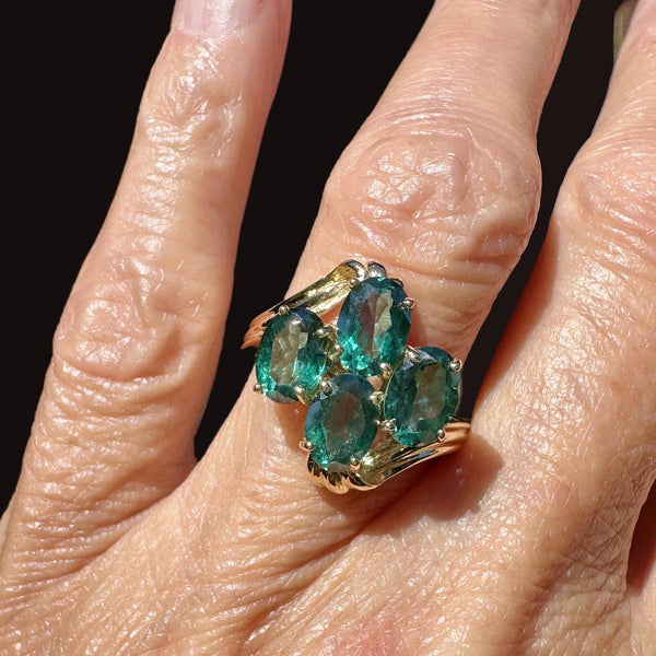 Vintage Gold Bypass Green Spinel Cluster Ring - Boylerpf