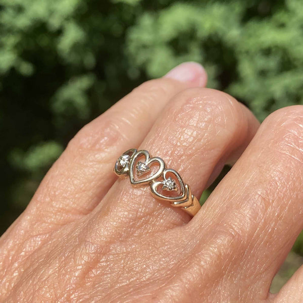 Vintage Gold Diamond Triple Heart Ring – Boylerpf