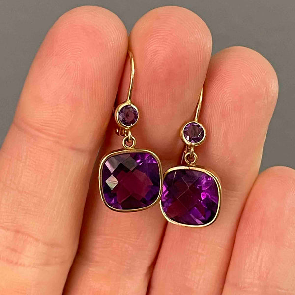 Vintage Cushion Cut Amethyst Drop Earrings in 14K Gold - Boylerpf