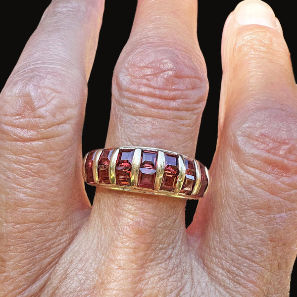 Wide 10K Gold Double Row Rhodolite Garnet Ring Band - Boylerpf