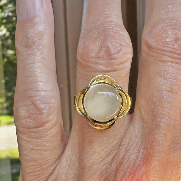 Vintage 14K Gold Cabochon Moonstone Ring - Boylerpf