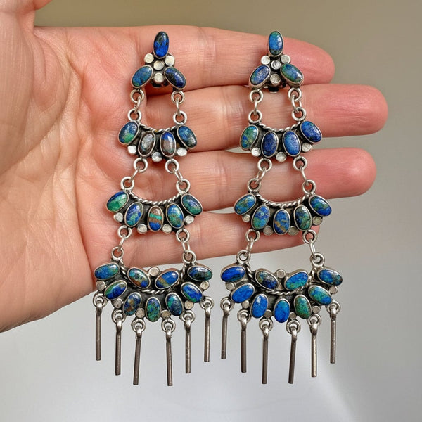Federico Jimenez Azurite Malachite Sterling Earrings, 4 In.