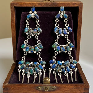Federico Jimenez Azurite Malachite Sterling Earrings, 4 In. - Boylerpf
