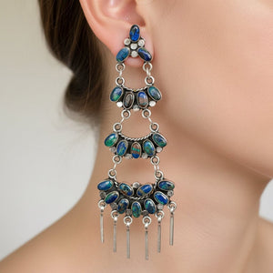 Federico Jimenez Azurite Malachite Sterling Earrings, 4 In. - Boylerpf