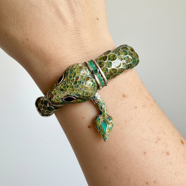 Margot de Taxco Sterling Silver Snake Enamel Bracelet