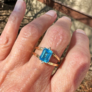 Reversible Blue Topaz Sapphire Diamond Cluster Flip Ring in 14k Gold - Boylerpf