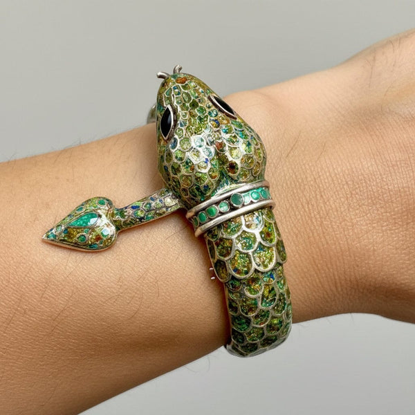 Margot de Taxco Sterling Silver Snake Enamel Bracelet