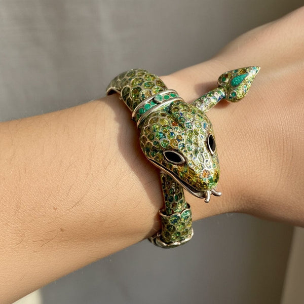 Margot de Taxco Sterling Silver Snake Enamel Bracelet