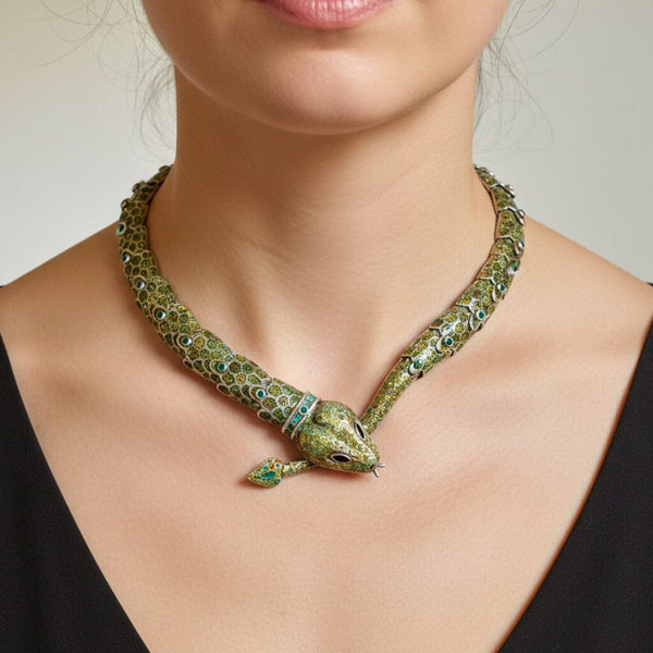 Margot de Taxco Snake Necklace Sterling Silver Enamel