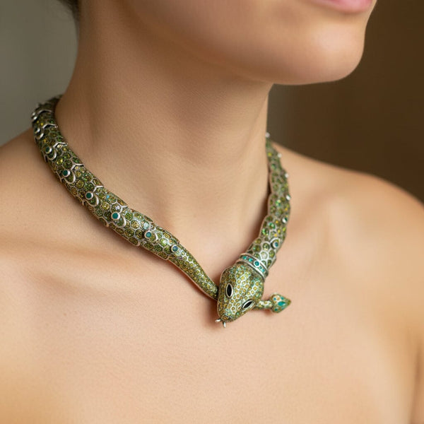 Margot de Taxco Snake Necklace Sterling Silver Enamel