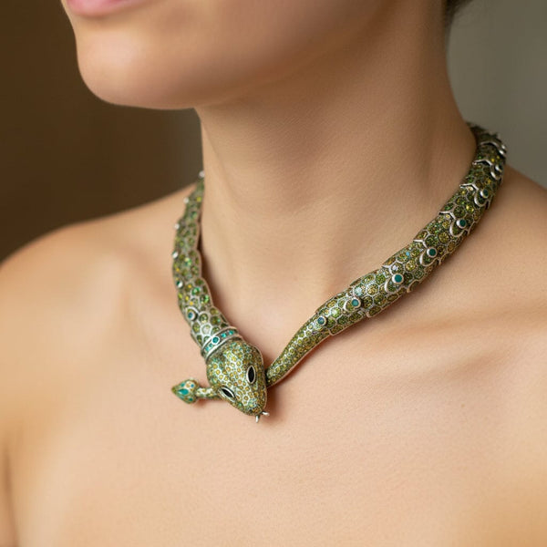 Margot de Taxco Snake Necklace Sterling Silver Enamel