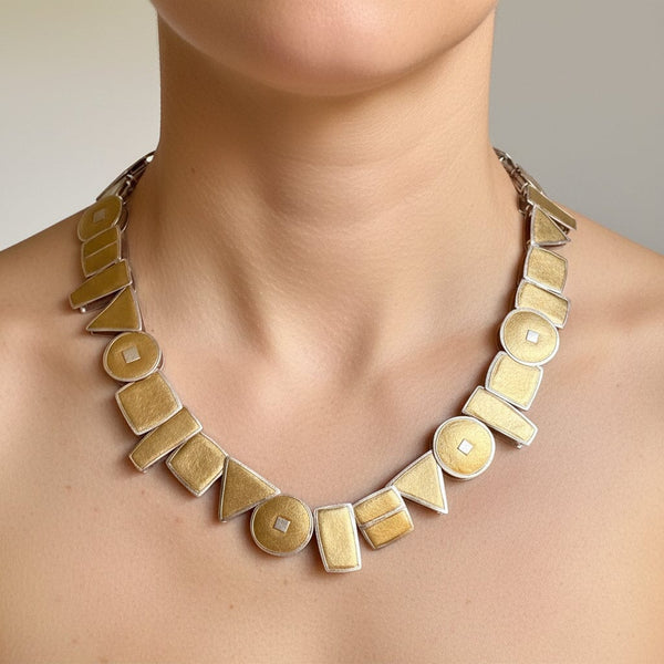 22K Gold Sterling Silver Geometric Statement Necklace