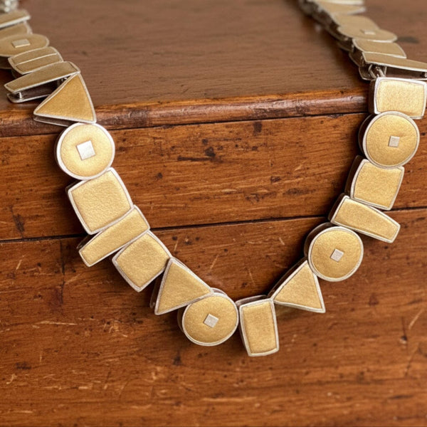 22K Gold Sterling Silver Geometric Statement Necklace
