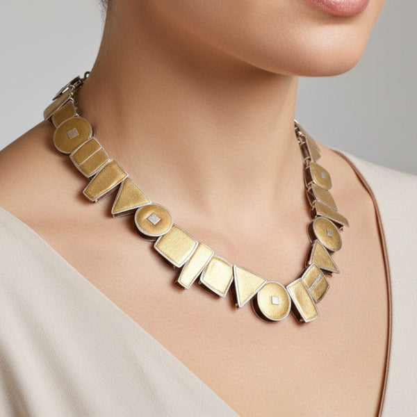 22K Gold Sterling Silver Geometric Statement Necklace