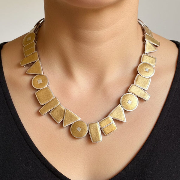 22K Gold Sterling Silver Geometric Statement Necklace