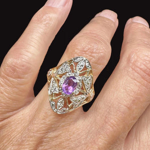 10K White & Yellow Gold Floral Panel Amethyst Ring - Boylerpf