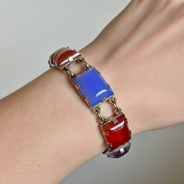 Vintage Art Deco Sterling Silver Gemstone Bracelet