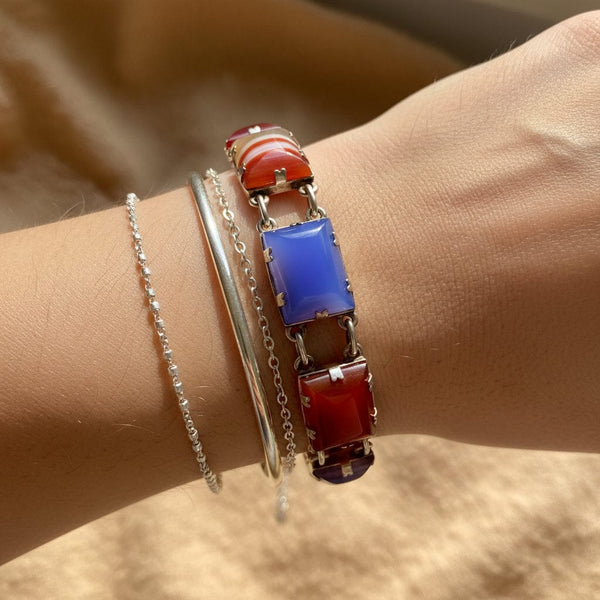 Vintage Art Deco Sterling Silver Gemstone Bracelet