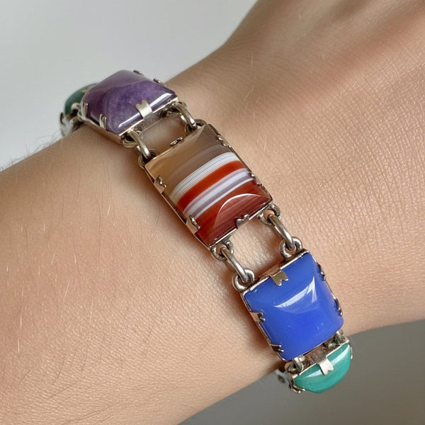 Vintage Art Deco Sterling Silver Gemstone Bracelet