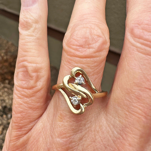 Vintage Stylized Double Heart Diamond Ring in Gold - Boylerpf