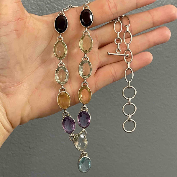 Vintage Silver Amethyst Topaz Citrine Drop Necklace - Boylerpf