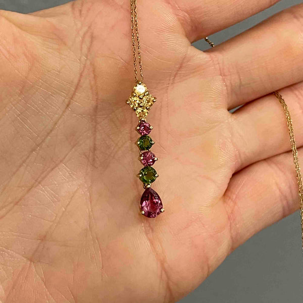 Vintage 10K Gold Tourmaline Articulated Pendant Necklace - Boylerpf