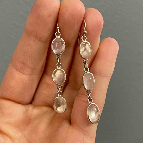 Vintage Moonstone Cabochon Silver Drop Earrings - Boylerpf