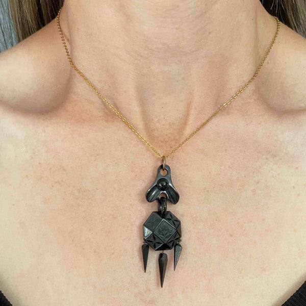 Antique Victorian Carved Whitby Jet Forget Me Not Pendant Necklace - Boylerpf