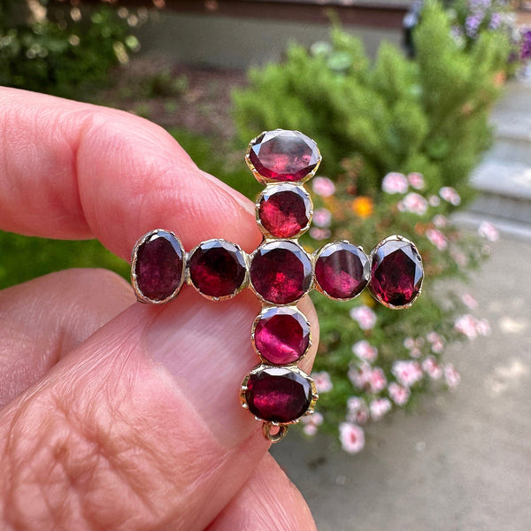 Antique Georgian Gold Flat Cut Garnet Brooch Pendant - Boylerpf