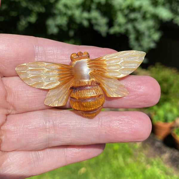 French Art Nouveau Carved Horn Moth Brooch - Boylerpf