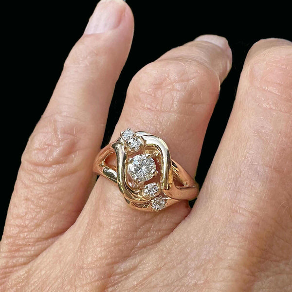 Vintage 14K Gold .50 CTW Diamond Love Knot Ring - Boylerpf