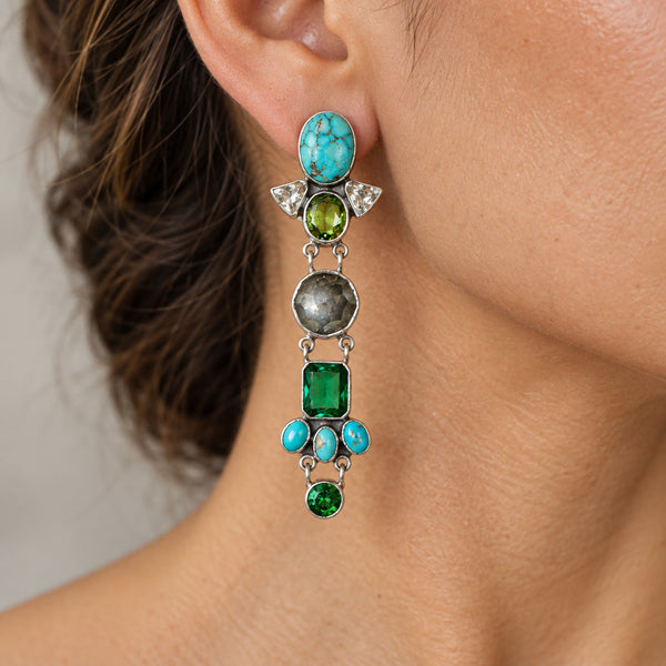 Vintage Federico Jimenez Turquoise Sterling Silver Earrings
