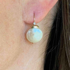 Vintage Button Baroque Pearl Diamond Earrings in 14K Gold - Boylerpf