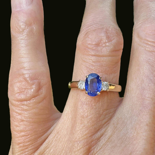 Vintage 14K Gold Diamond & Ceylon Sapphire Ring - Boylerpf