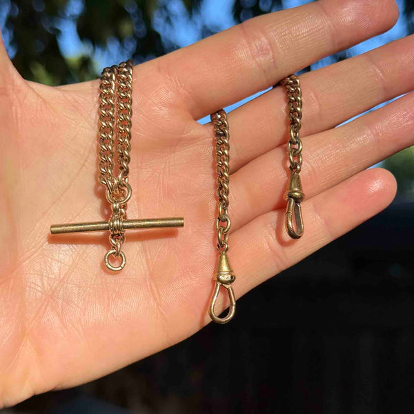 Antique Victorian Curb Link Double Albert Watch Chain Necklace - Boylerpf