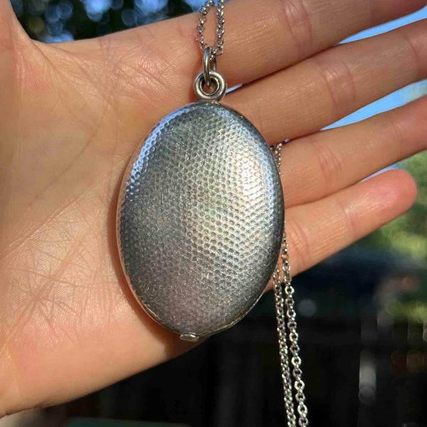 Antique Victorian Hammered Sterling Silver Slide Locket Necklace - Boylerpf