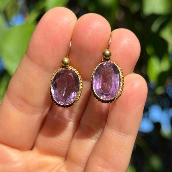 Antique Victorian Gold 7.5 Carat Amethyst Drop Earrings - Boylerpf